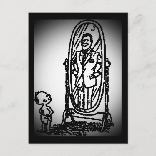 Carte Postale Un garçon et un homme regardant dans le miroir (Devant)
