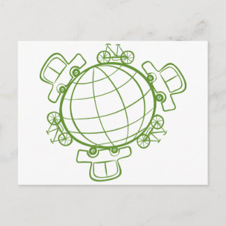 Carte Postale Un globe entouré de vélos et de voitures