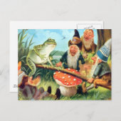 Carte Postale Un Gnome et une grenouille sur une scie de champig (Devant / Derrière)