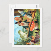 Carte Postale Un Gnome et une grenouille sur une scie de champig (Devant / Derrière)