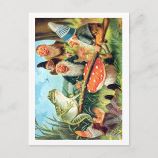 Carte Postale Un Gnome et une grenouille sur une scie de champig