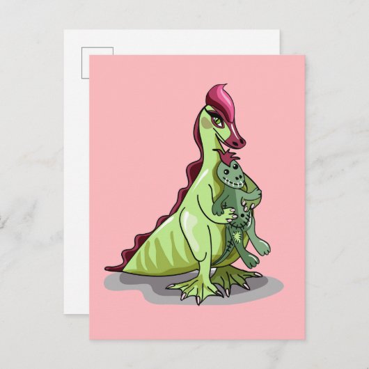 Carte Postale Un Hadrosaurus Féminin Tenant Une Poupée. (Devant / Derrière)