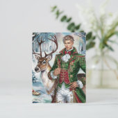 Carte Postale Un homme blond et un renne de Noël (Debout devant)