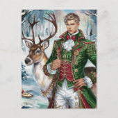 Carte Postale Un homme blond et un renne de Noël (Devant)
