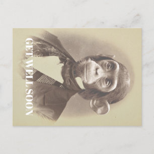 Carte Postale Un homme, Chimpanzé, qui dit : "Va bien bientôt"