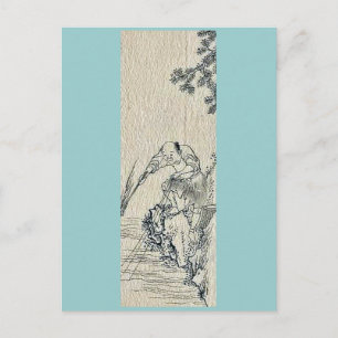 Carte Postale Un homme pêchant au bord d'une rivière Ukiyo-e.