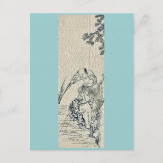 Carte Postale Un homme pêchant au bord d'une rivière Ukiyo-e.