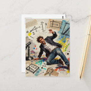 Carte Postale Un homme submergé par les maths