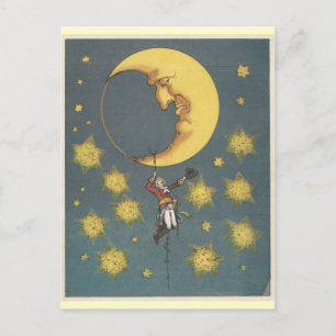 Carte Postale Un homme vintage pendu de la lune