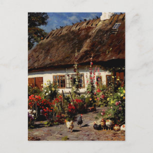 Carte Postale Un jardin de cottages avec poulets de Peder Monste