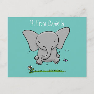 Carte Postale Un joli petit bébé éléphant amusant dessin animé