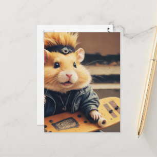 Carte Postale Un joli Skateboard Punk Hamster Retro