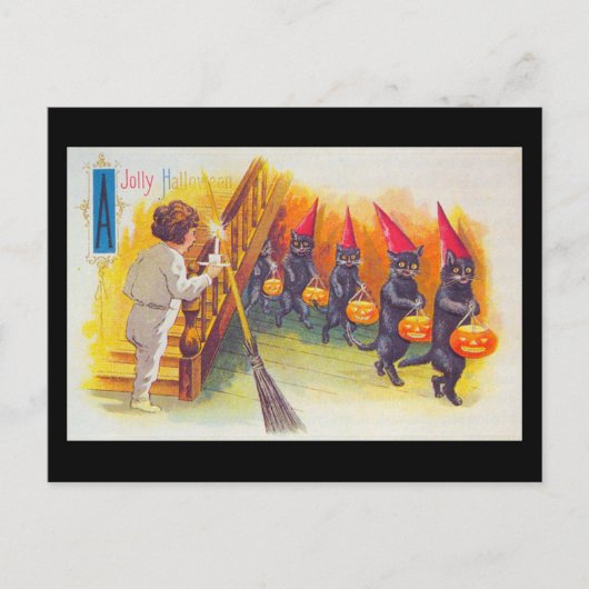 Carte Postale Un Jolly Halloween Chats noirs avec des Citrouille (Devant)