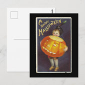 Carte Postale Un joyeux garçon d'Halloween avec un grand Citroui (Devant / Derrière)