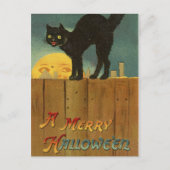 Carte Postale Un joyeux Hallowe en Chat noir Éffrayant Art Vinta (Devant)