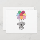 Carte Postale Un koala s'envole avec des ballons colorés (Devant / Derrière)