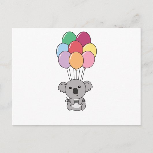 Carte Postale Un koala s'envole avec des ballons colorés (Devant)