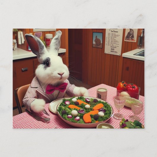 Carte Postale Un lapin amusant commande une salade à un Diner AI (Devant)