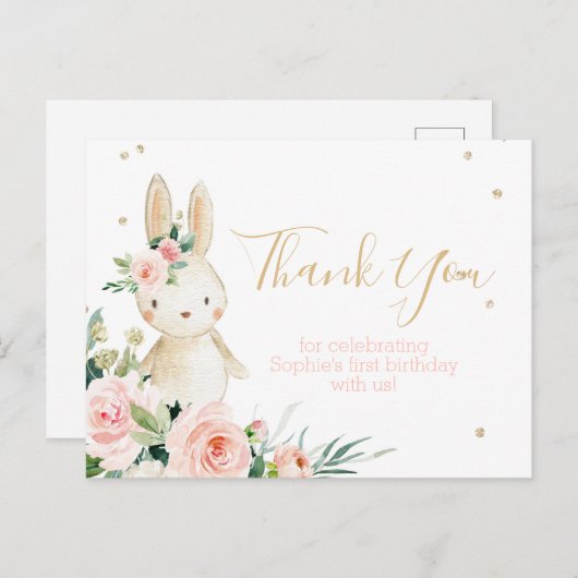 Carte Postale Un lapin devient un premier Merci d'anniversaire (Devant / Derrière)