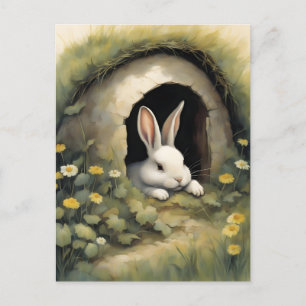 Carte Postale Un lapin douillet dans un Burrow