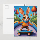 Carte Postale Un lapin en skateboard (Devant / Derrière)