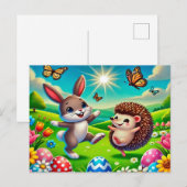 Carte Postale Un lapin et un hérisson heureux (Devant / Derrière)