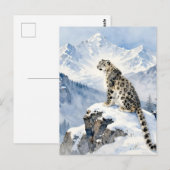 Carte Postale Un léopard des neiges sur un pic de montagne ennei (Devant / Derrière)