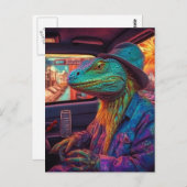 Carte Postale Un lézard psychédélique dans un véhicule  (Devant / Derrière)