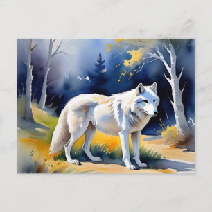 Carte Postale Un loup dans une aquarelle de forêt