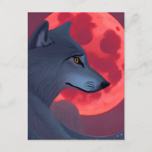 Carte Postale Un loup gris qui s'attarde sur une lune de sang