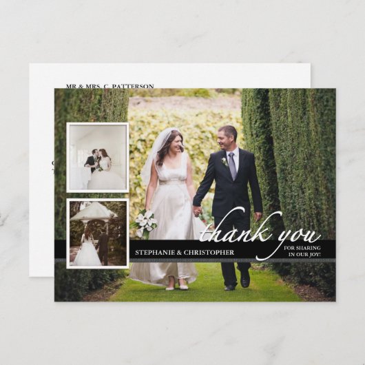 Carte Postale Un Mariage photo chic sans temps trois Merci (Devant / Derrière)