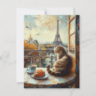 Carte Postale Un matin à Paris   Chat au gingembre dans un café