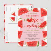 Carte Postale Un melon sur un anniversaire 1ère année doux pastè (Devant / Derrière)