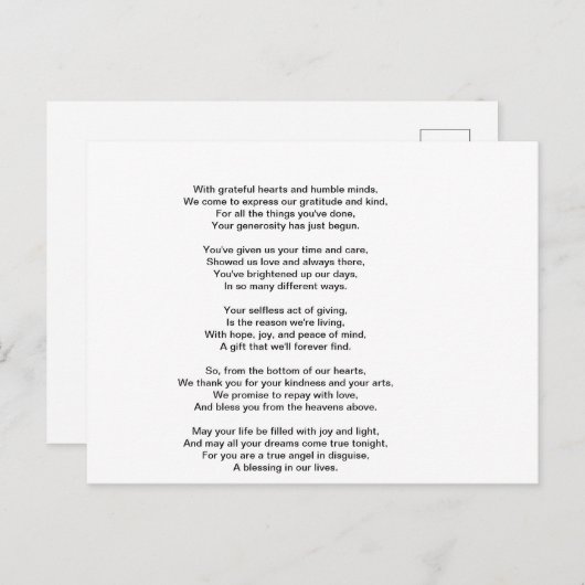 Carte Postale Un Merci sincère (Devant / Derrière)