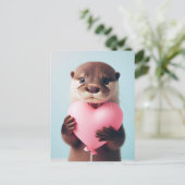 Carte Postale Un mignon ballon de coeur rose Valentine Otter (Debout devant)
