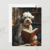 Carte Postale Un Mignon Chien Laissant Un Livre (Devant / Derrière)