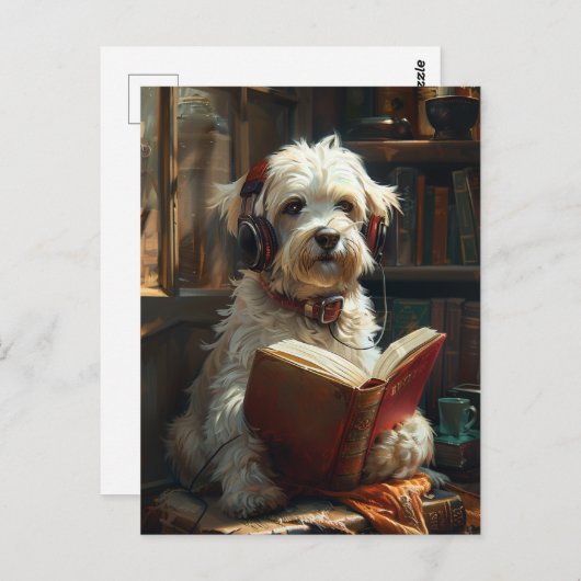 Carte Postale Un Mignon Chien Laissant Un Livre (Devant / Derrière)