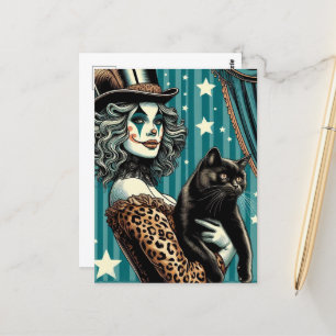 Carte Postale Un mignon clown et chat noir