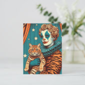 Carte Postale Un mignon clown et un chat à gingembre tabby (Debout devant)