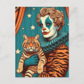 Carte Postale Un mignon clown et un chat à gingembre tabby (Devant)