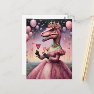 Carte Postale Un mignon Dino rose en robe