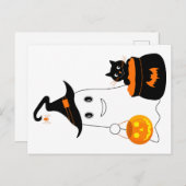 Carte Postale Un mignon fantôme avec chat noir célébrer l'hallow (Devant / Derrière)