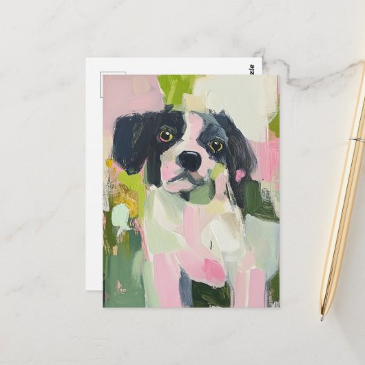 Carte Postale Un mignon petit chien tacheté en noir (Devant/Arrière en situation)