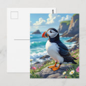 Carte Postale Un mignon Puffin en bord de mer (Devant / Derrière)