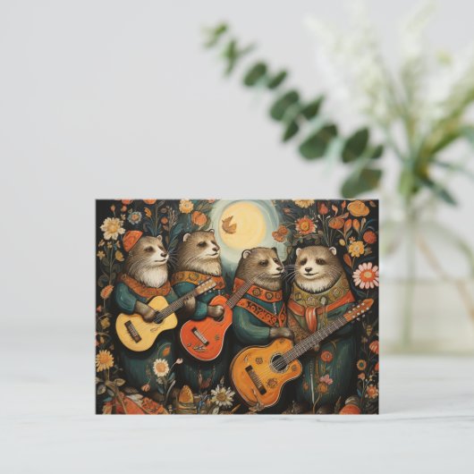 Carte Postale Un mignon quatuor amusant d'adorables loutre music (Debout devant)