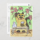 Carte Postale Un Moment De Sake Heureux Sous Les Fleurs De Ceris (Devant / Derrière)