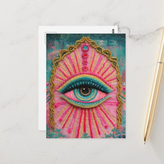 Carte Postale Un oeil protecteur mal yeux flou (Devant/Arrière en situation)