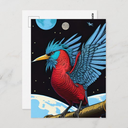 Carte Postale Un oiseau avec un bâton dans l'espace (Devant / Derrière)
