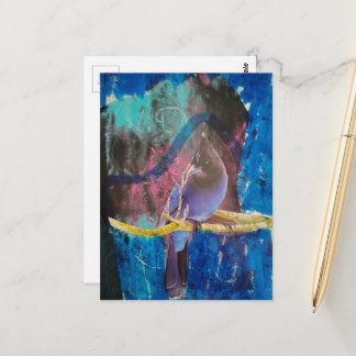 Carte Postale Un oiseau qui est bleu Collage en techniques mixte