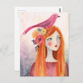 Carte Postale Un oiseau rose dans ses cheveux (Devant / Derrière)